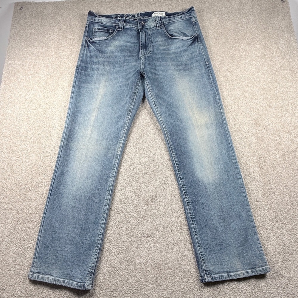 TK Axel Jeans Mens 36x32 Blue Excellent Slim Bootcut Faded  Stretch